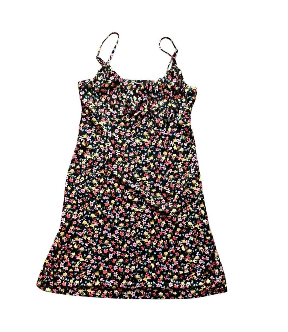Nine Britton Black Floral Scoop Neck Strappy Sleeveless Mini Slip Dress M I6